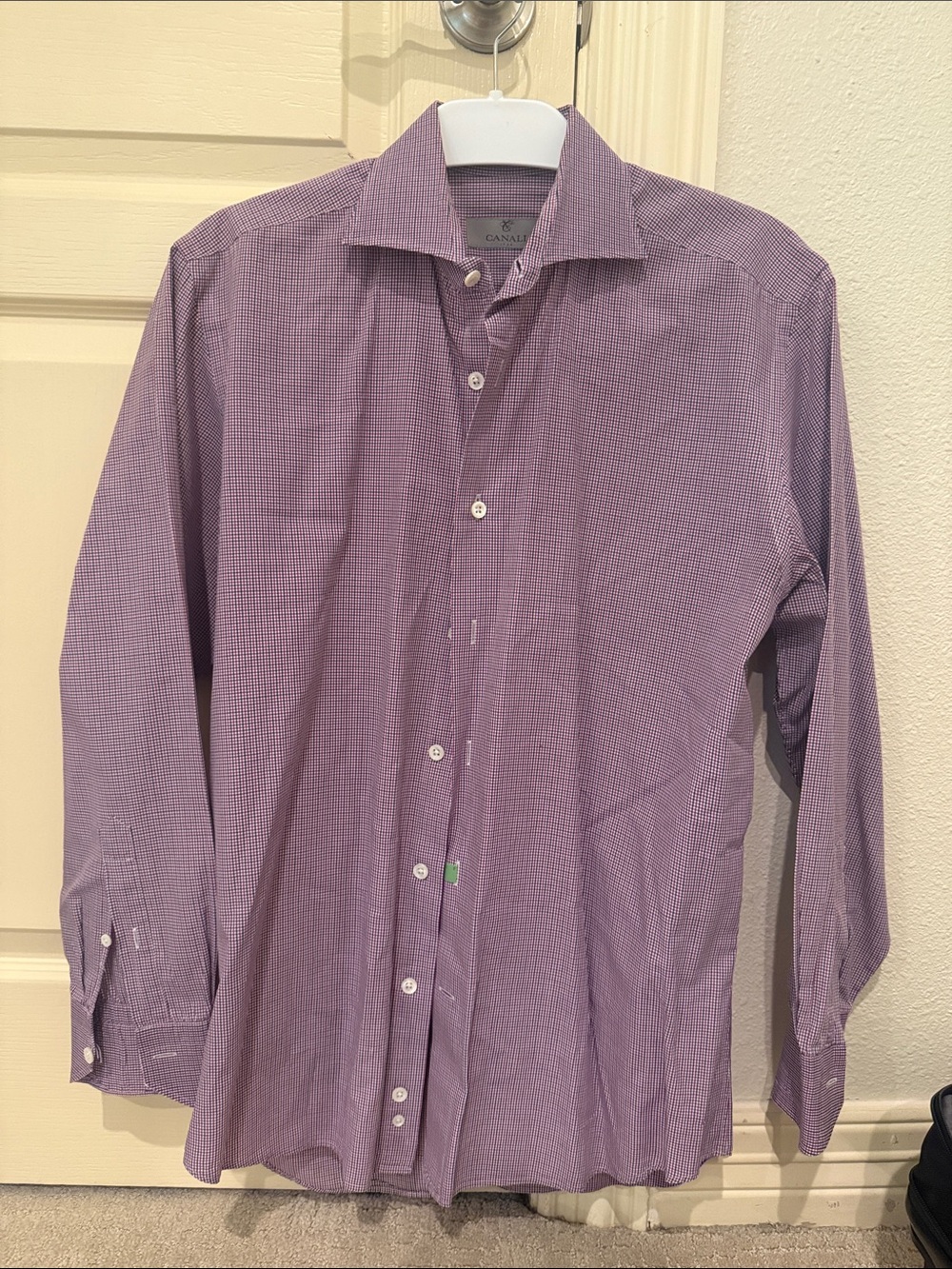 Canali Purple Micro-Check Long-Sleeve Dress Shirt